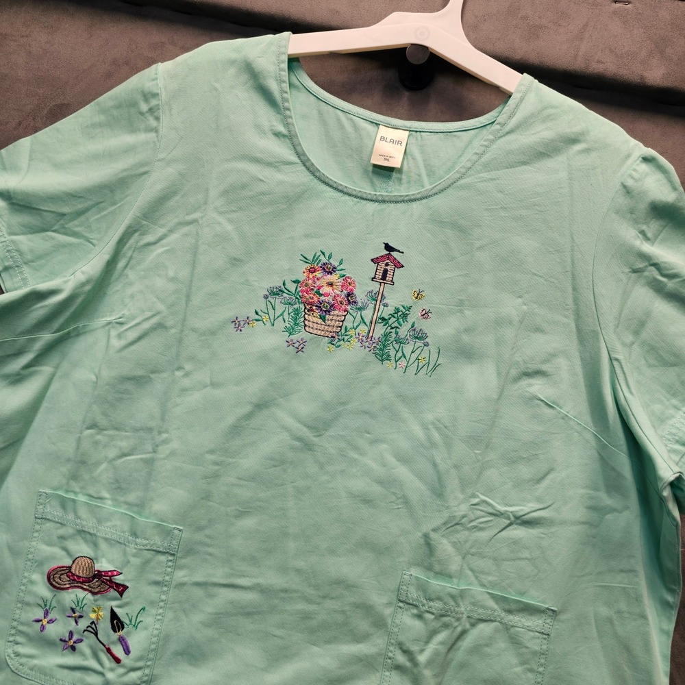 BLAIR Mint Green Cotton Embroidered Garden House Dress Muumuu Plus Size 3XL